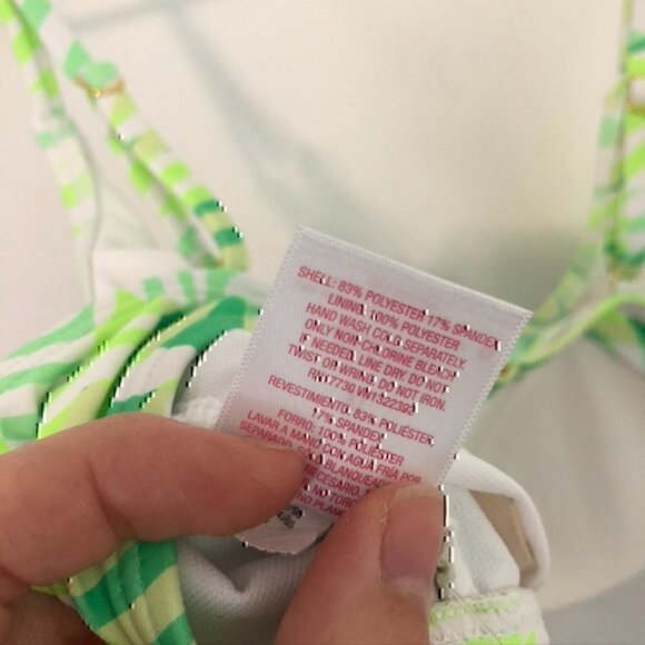 NEW NWT XHILARATION Lime Green White Stripe Scoop Neck Bralette Bikini Top XL - Picture 8 of 12